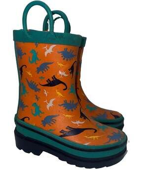 Lily & Dan Dinosaur Orange Rain Boots Pull-On Boys (TD) 5/6 Pre-Owned